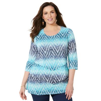 Plus Size Women's Poetry Tiered Tee by Catherines in Aqua Blue Abstract Geo (Size 4X)